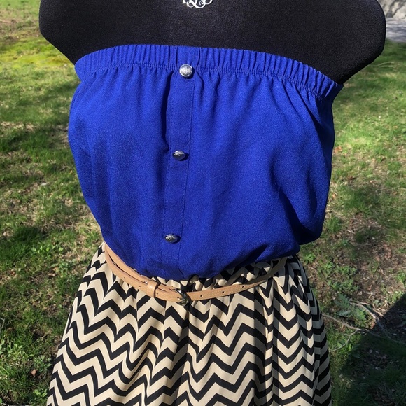 Francesca's Blue and chevron mini dress - Picture 5 of 8